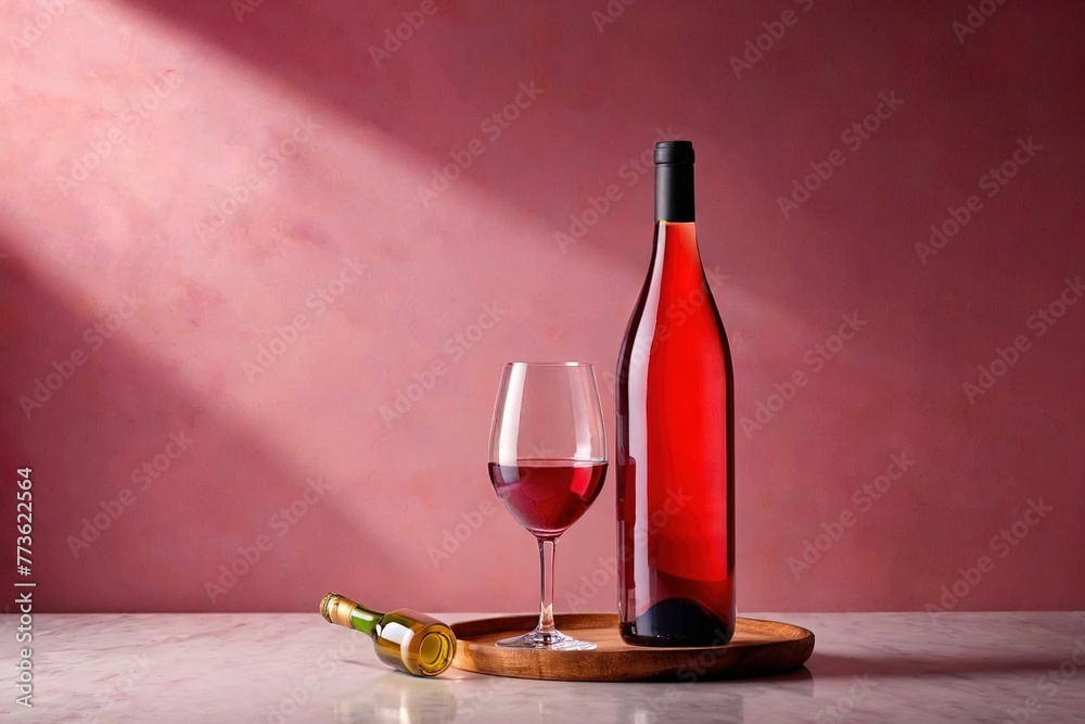 Product packaging mockup photo of Bottle of rosee wine, studio advertising photoshoot