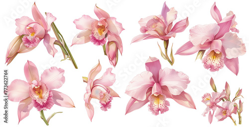 Watercolor pink cymbidium orchid clipart for graphic resources