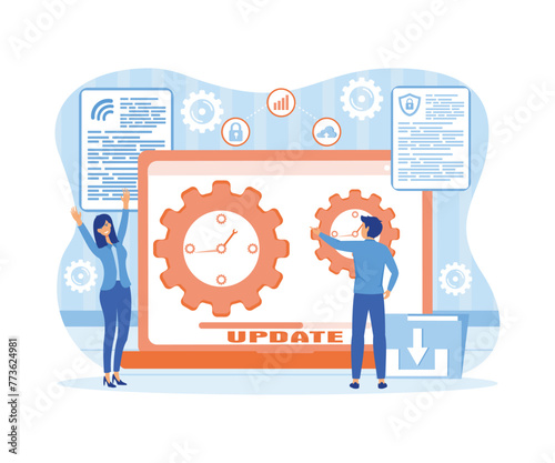 The application and web development team ensures the system updates regularly over time. improve network, security, and user privacy. flat vector modern illustration