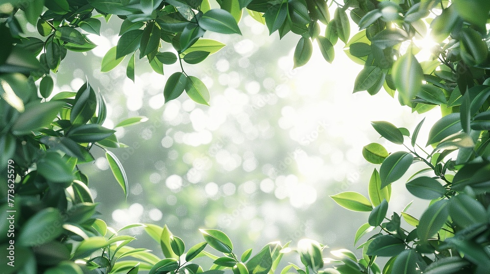 Fototapeta premium Natural beauty framed by green leaves on a soft white background, offering a fresh perspective on design and creativity, 3D render