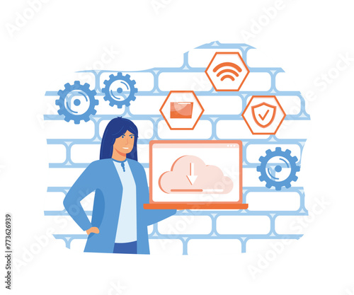 Web hosting concept. Concept online database, technology, security, computer, web data center, server. For web banner, infographics, mobile app. flat vector modern illustration