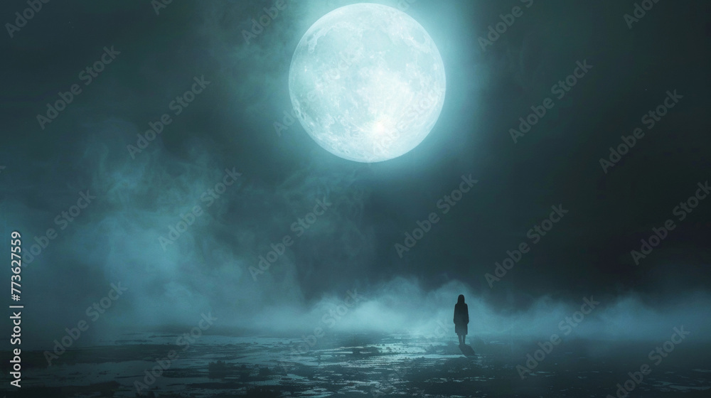A lone figure ly visible through the ethereal mist stands transfixed ...