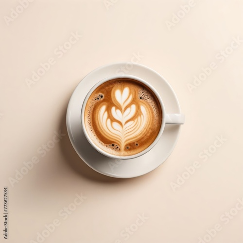 A cup of coffee, top view, isolated on a clean background