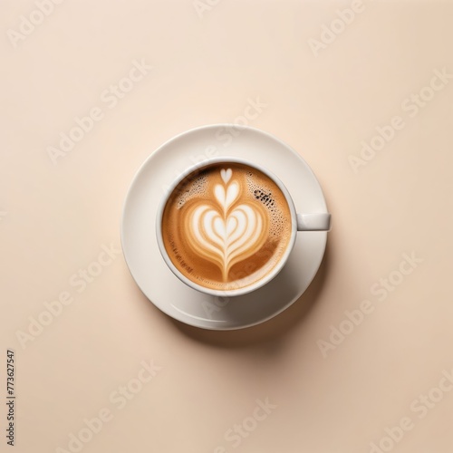 A cup of coffee, top view, isolated on a clean background