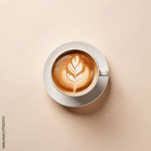 A cup of coffee, top view, isolated on a clean background