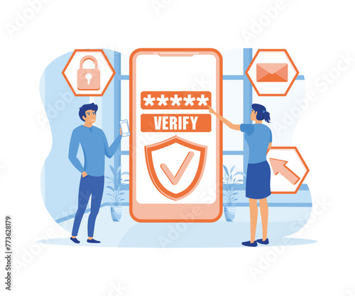 OTP One time password for secure transaction on digital payment transaction for mobile app on smartphone screen. flat vector modern illustration