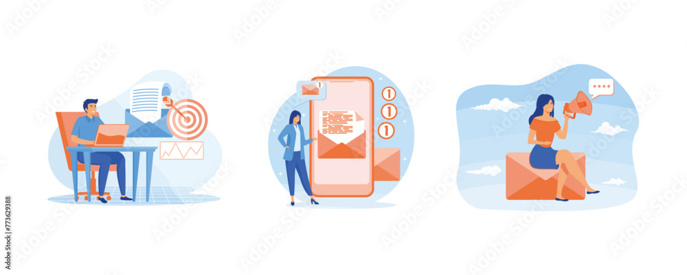 Fototapeta premium Email marketing concept. Email service, Email marketing concept. Subscription and sending email newsletter for discount or promotion information concept. Set flat vector modern illustration