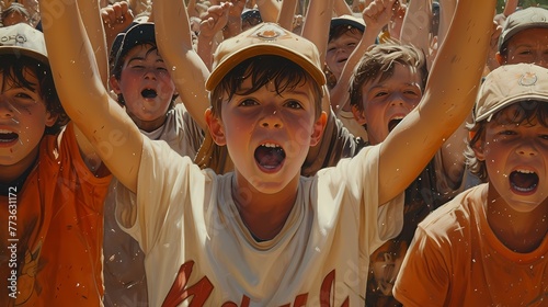 Kids cheering on their favorite team at a little league baseball game. ©  ALLAH LOVE