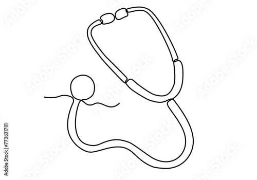Stethoscope continuous line drawing. Line art of medical instrument drawing. Continuous one line drawing of a stethoscope.