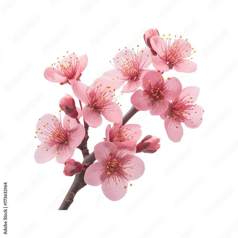 Beautiful pink color sakura flowers on transparent background