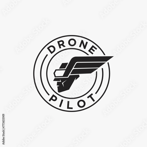 Virtual Reality glasses logo, Drone pilot wing logo icon vector template on white background