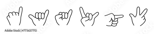 Cute hand icon set of various shapes, icons as fingers interaction, pinky swear, forefinger point, greeting, pinch photo
