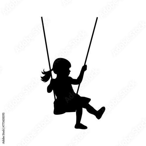 Silhouette of girl play swinging swing, Girl swinging silhouette isolated on white