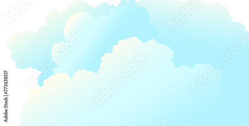 Abstract cloudscape wallpaper. Bright sunny sky with fluffy clouds on a sunny summer day. Horizontal illustrated panorama of sunny heaven. Vector illustration in watercolor style for children.