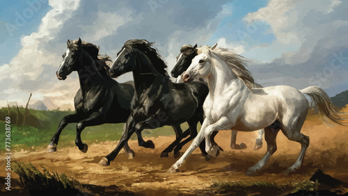 Fragmented Illustration of Galloping Horses