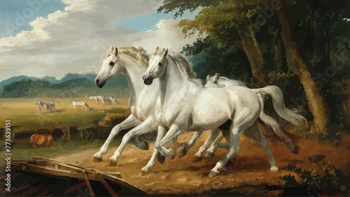 Fragmented Illustration of Galloping Horses