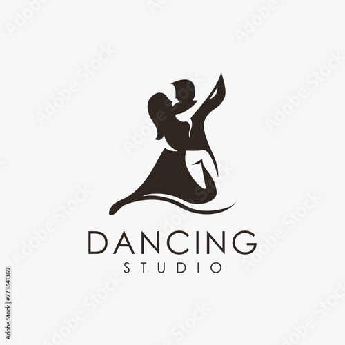Couple dancing studio logo vector icon template on white background