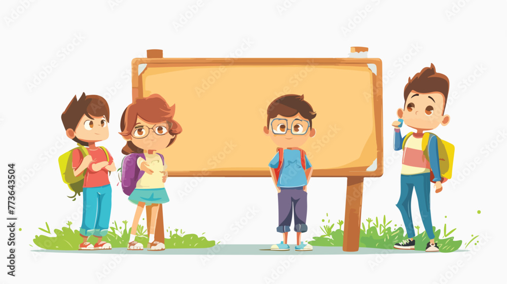Children on empty signboard illustration flat carto