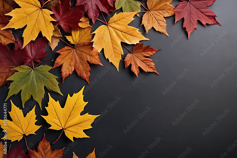 Autumn leaves with copy-space background concept, blank space. Place to adding text blank copy space. Harvest Hues: Autumn Leaves Copy-Space Scene