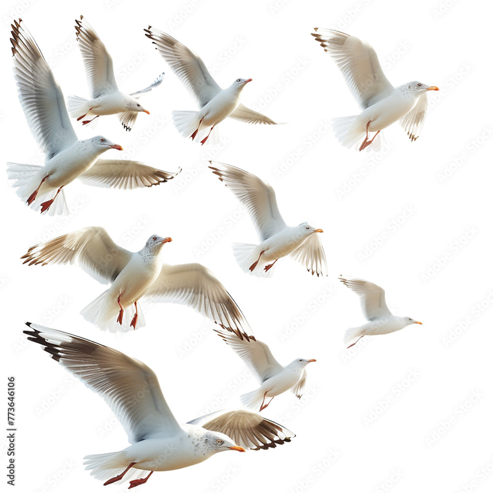 Fototapeta premium Seagulls flying isolated on white 