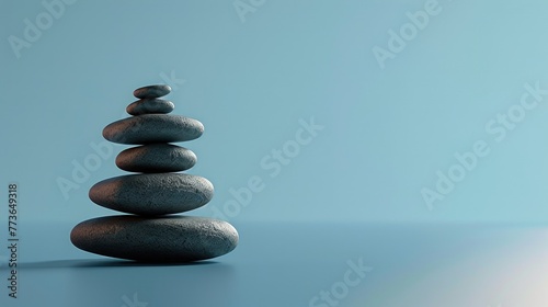 Zen Stone Stack on a Serene Blue Gradient Background. Balance and Harmony Concept