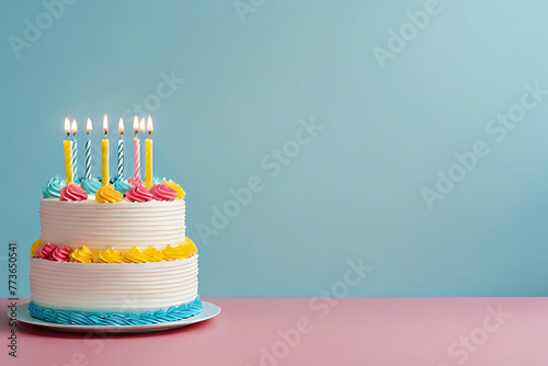 Birthday cake in copy-space background concept, big blank space. Birthday Delicacies: Microstock Images of Mouthwatering Cake Offerings