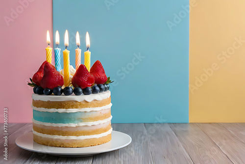 Birthday cake in copy-space background concept, big blank space. Delicious Delights: Microstock Visuals of Birthday Cake Designs