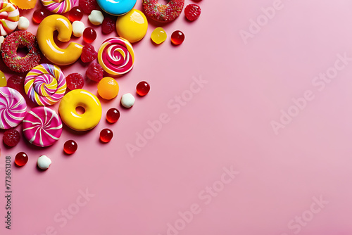 Candy and sweets with copy-space background concept, blank space. Sugar Rush: Exciting Rush of Sweet Flavors