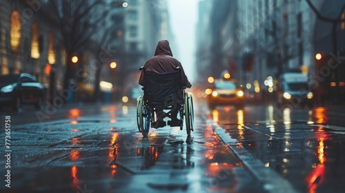 A person in a wheelchair navigating across a city street
