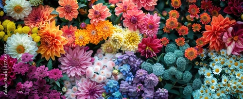 Colorful Chrysanthemum Flowers and Daisies Floral Background