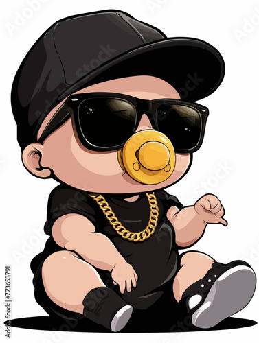 Cool Baby Like a Boss Toddler with Baseball Cap and large Sunglasses Mini Chef Baby	