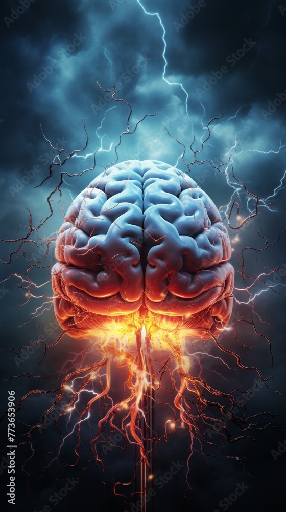 A brain under the influence of electric current illustrates the delicate balance before a cerebral hemorrhage A brain under the influence of electric current illustrates the delicate balance before a cerebral hemorrhage