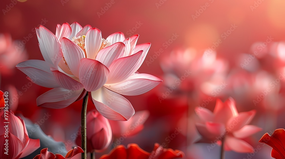 Traditional red and green lotus flower illustration poster background