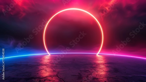 abstract minimal neon background with glowing semi Circle