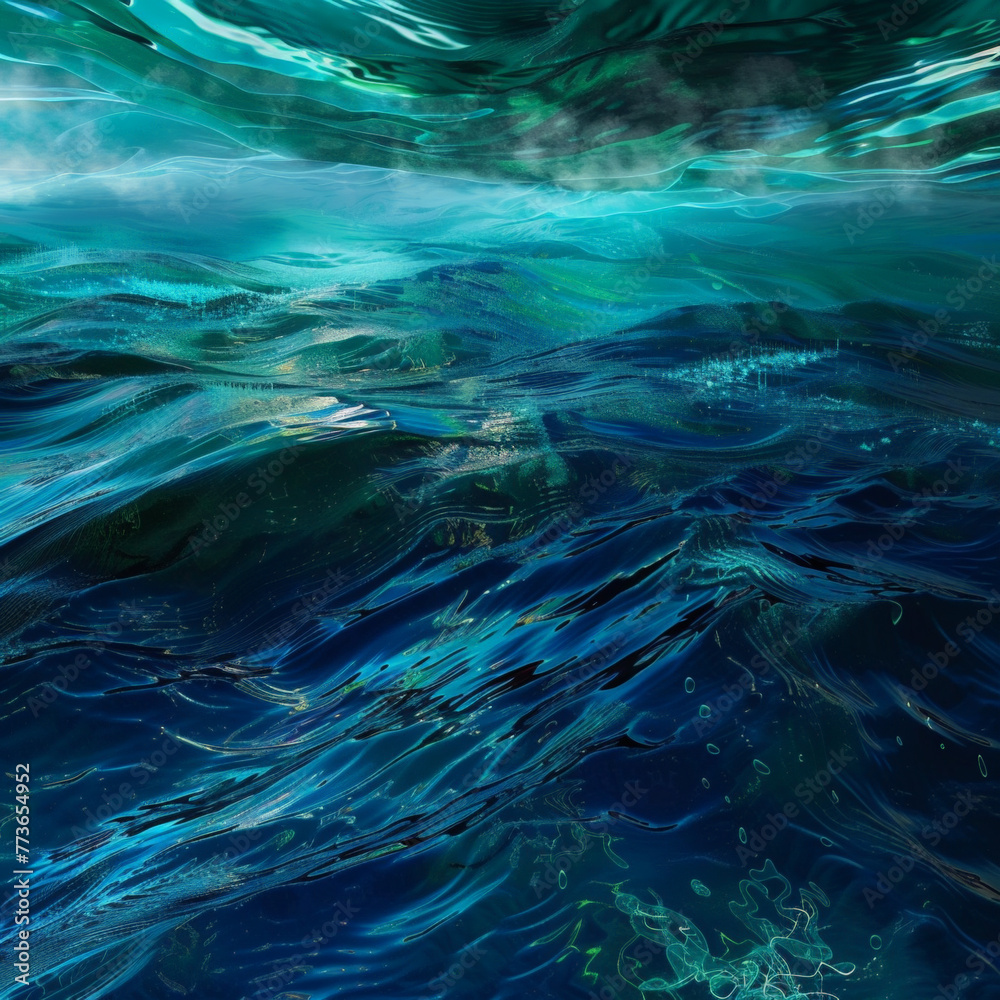 Cobalt and Turquoise Oceanic Expanse - obrazy, fototapety, plakaty 