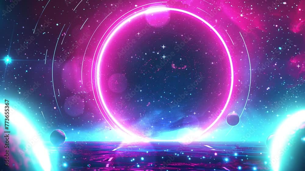 synthwave vaporwave retrowave glitch circle with blue background ...