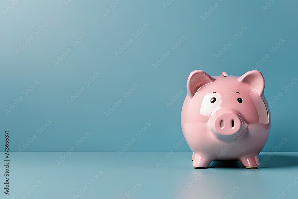 Piggy Bank in copy-space background concept, big blank space. Saving Grace: Finding Security in a Piggy Bank