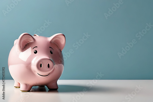 Piggy Bank in copy-space background concept, big blank space. Coin Companion: Trusty Piggy Bank for Spare Change