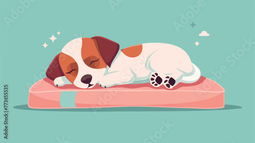 Cute puppy sleeping on mattress illustration flat c
