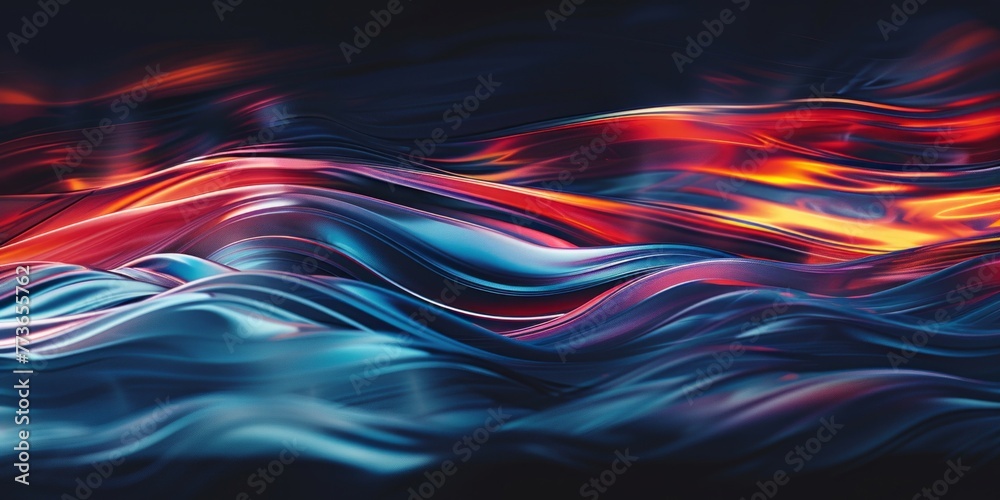 A dynamic painting depicting a wave using bold red and blue colors against a dark background A dynamic painting depicting a wave using bold red and blue colors against a dark background