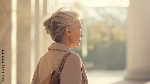 Elegance in Motion Mature Woman on a Contemplative Walk