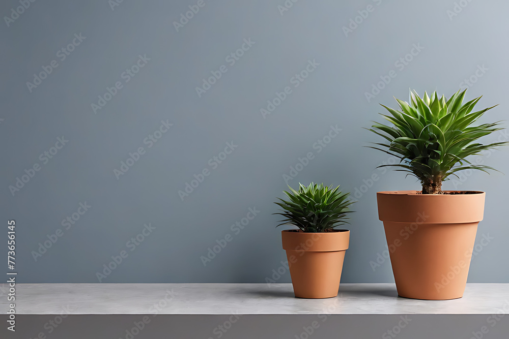 Plant in pots with copy-space background concept, blank space. Verdant Vision: Green Plants Enhancing Interior Decor