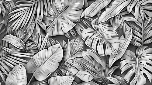 Elegance in Nature An Engraving Hand Drawn Background Featuring Exquisite Tropical Leaves  Crafted with Timeless Artistry and Refined Sophistication