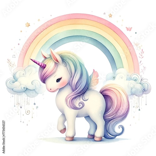 Whimsical Unicorn and Rainbow Illustration 