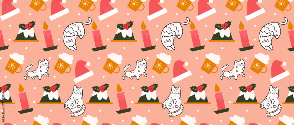 Obraz premium Kawaii Cats vector illustration Smiling Kitty, cute and round-faced cat