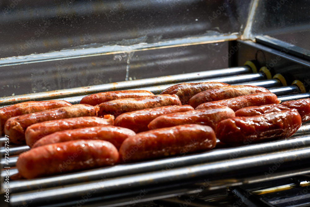 Grilled sausages sold at street food stalls