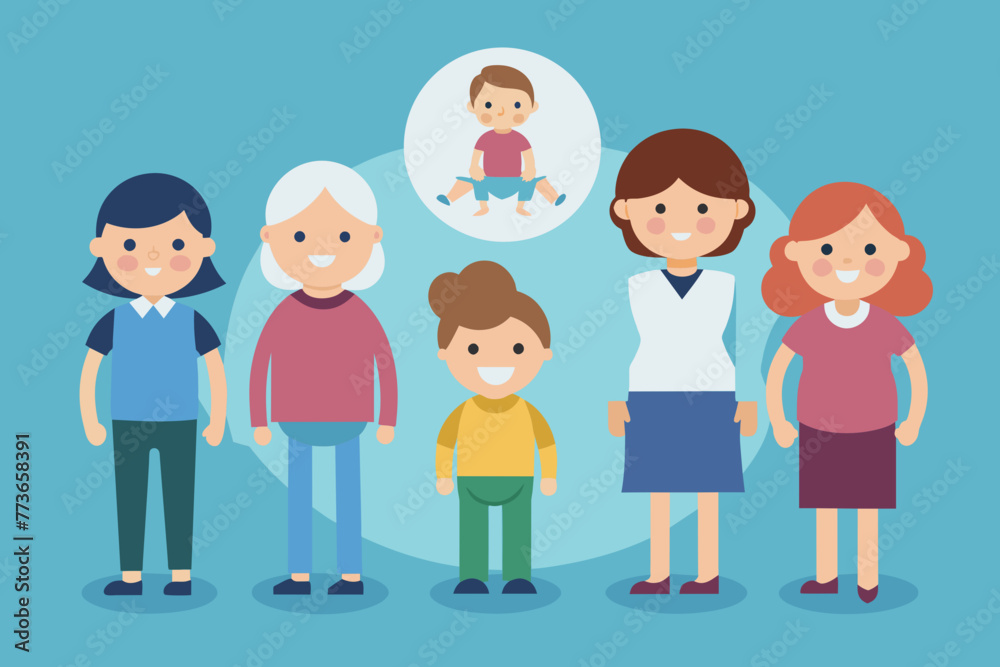 character of a woman in different ages a baby vector illustration