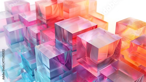 Captivating 3D Stacked Cubes in Soft Watercolor Palette Highlighting Thermal Management and HBM Technology