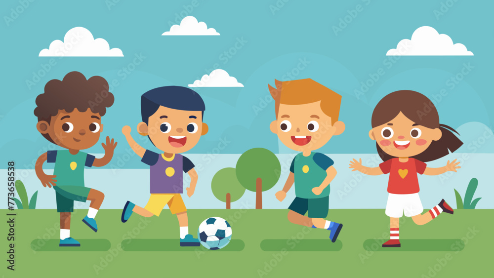 children football team boys playing football vector illustration children football team boys playing football vector illustration
