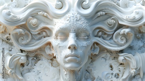 Captivating Monochromatic Surreal Nordic Art Nouveau Sculpture with Ethereal Organic Textures and Dramatic Cinematic Presence